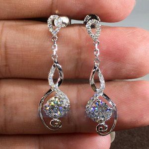 NEW Silver Round Diamond Drop Swirl Earrings